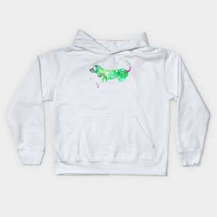 Green Dachshund Watercolor Painting Kids Hoodie